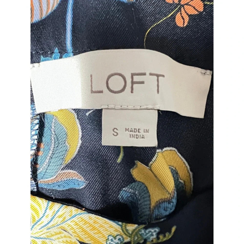 LOFT Womens‎ Navy Blue Floral Puff 3/4 Sleeve Blouse Top Small Career Spring